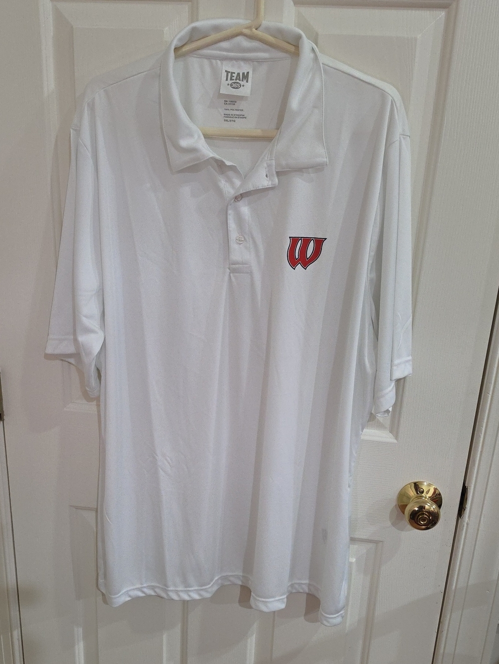Team 365 Wisconsin Badgers Men's Zone Performance Polo Shirt - White - Size 3XL